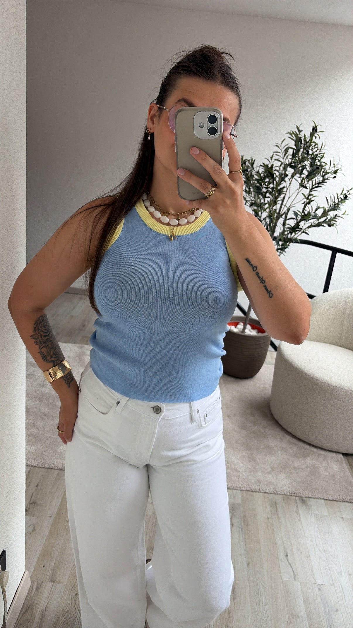 TANK TOP BLAUW-GEEL