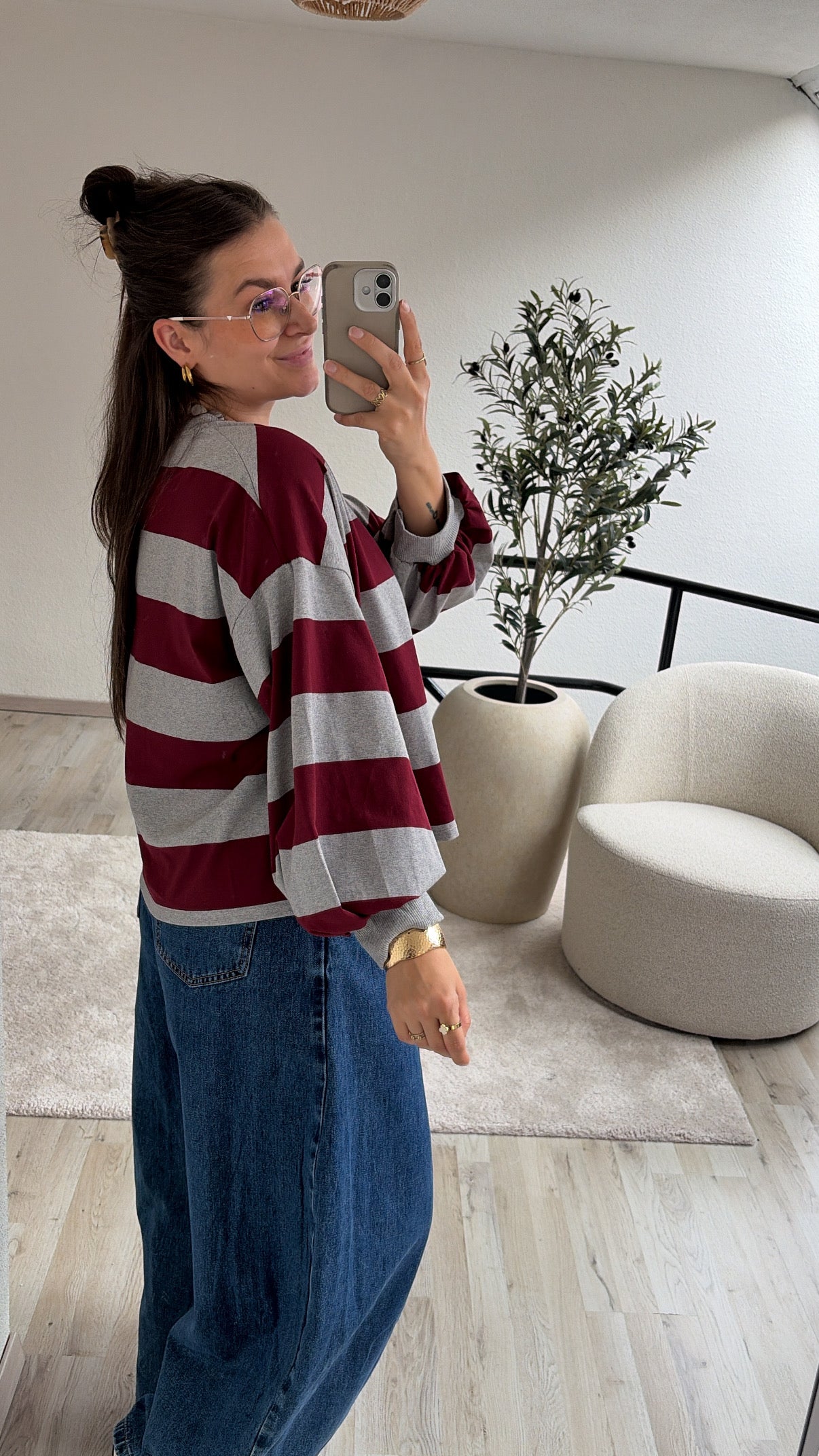 SWEAT GRIJS-BURGUNDY