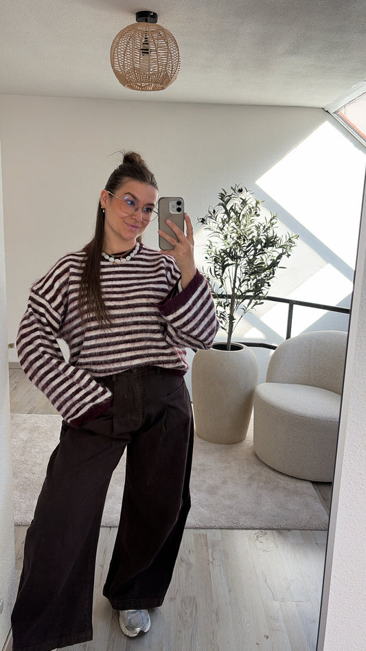 STRIPED KNIT AUBERGINE