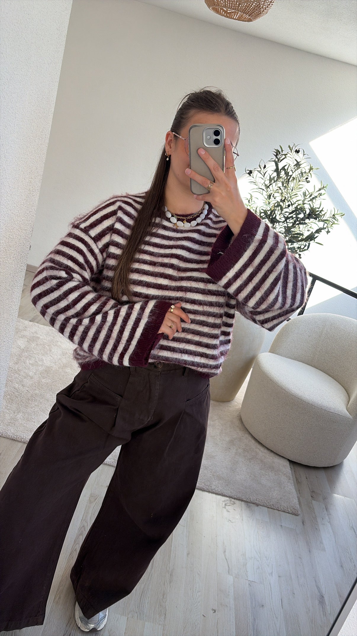 STRIPED KNIT AUBERGINE