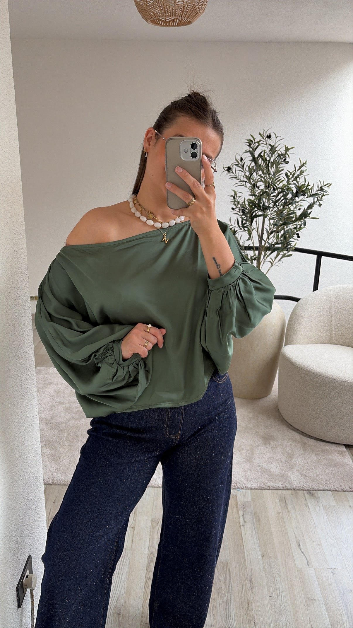 SATIJNEN BLOUSE KHAKI