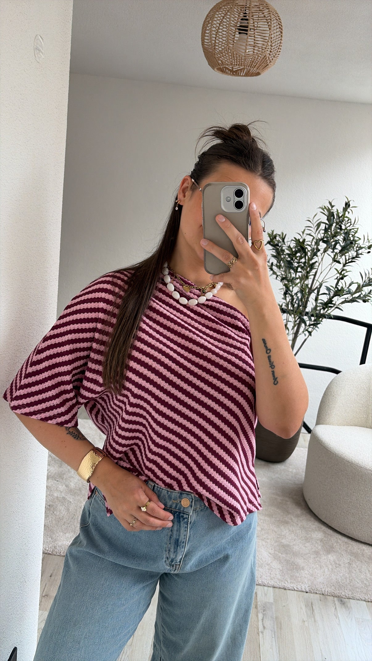 ONE SHOULDER SHIRT ROZE/BURGUNDY