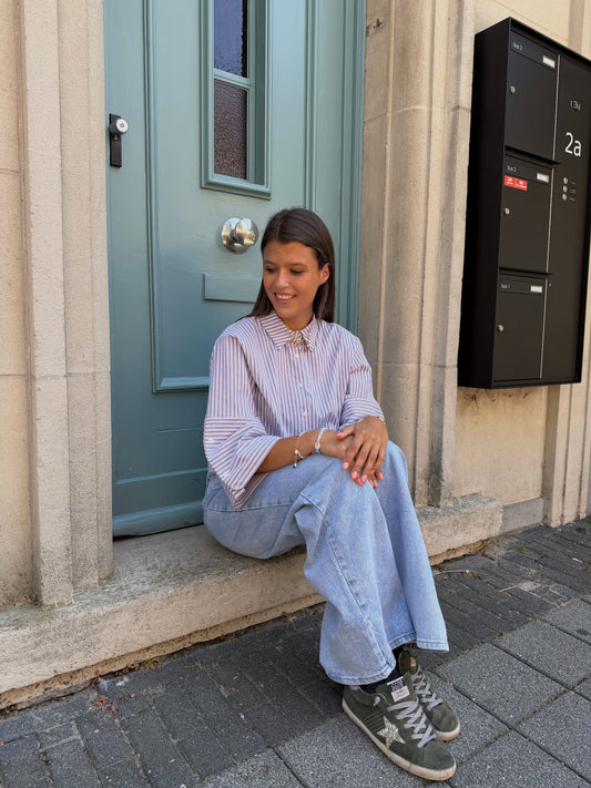 STRIPED BLOUSE BLAUW-BRUIN