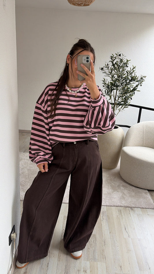 STRIPED SWEATER ROZE-BRUIN