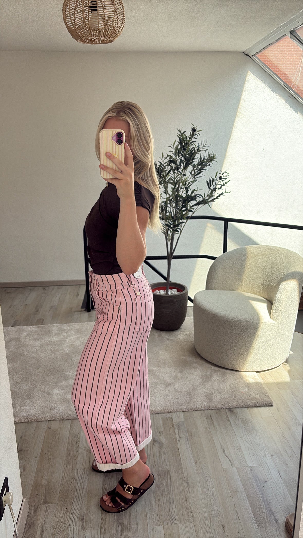 BALLOON JEANS STRIPE PINK
