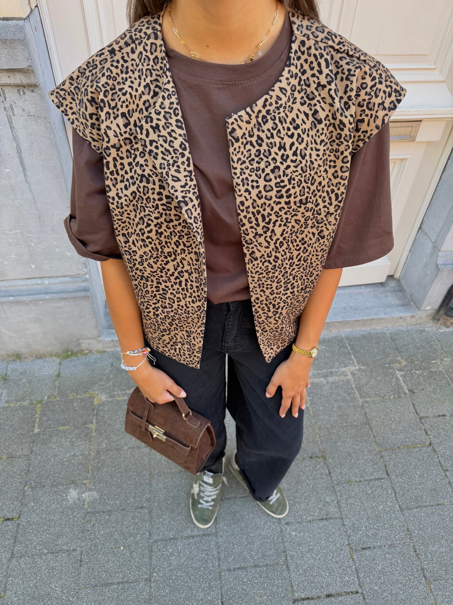 LEOPARD GILET CAMEL