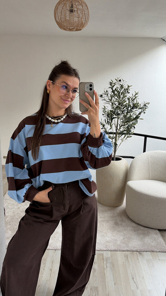 SWEAT BLAUW-BRUIN