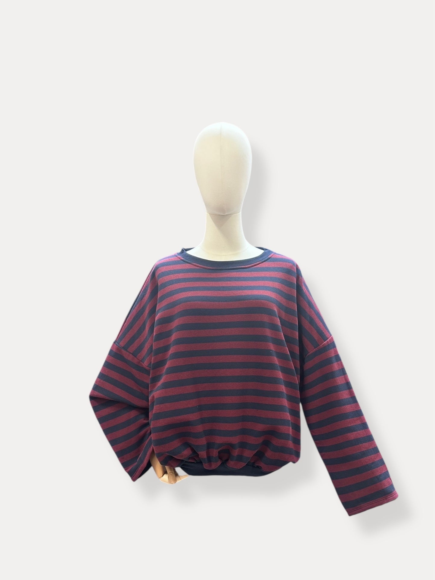 GESTREEPTE TRUI MARINE-BURGUNDY