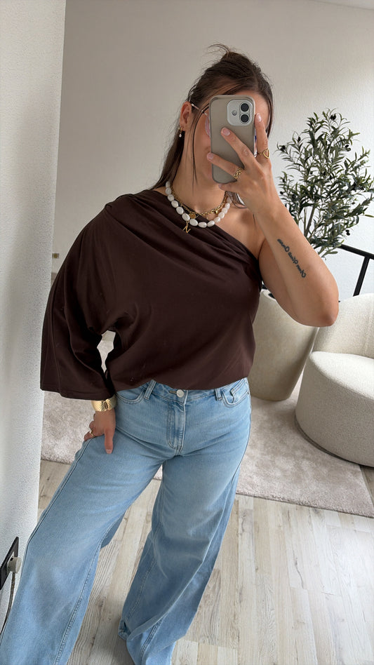 ONE SHOULDER SHIRT CHOCO