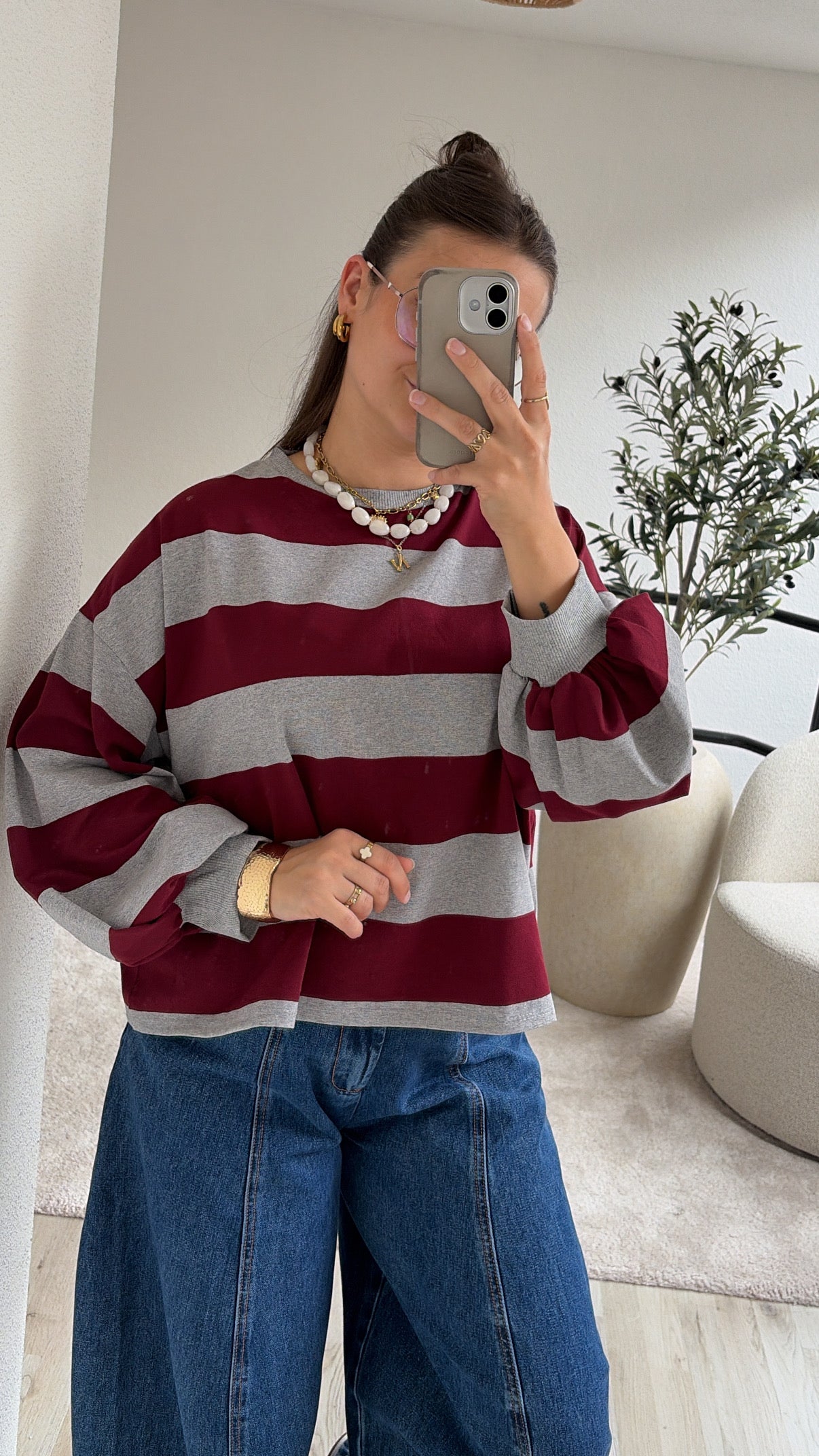 SWEAT GRIJS-BURGUNDY