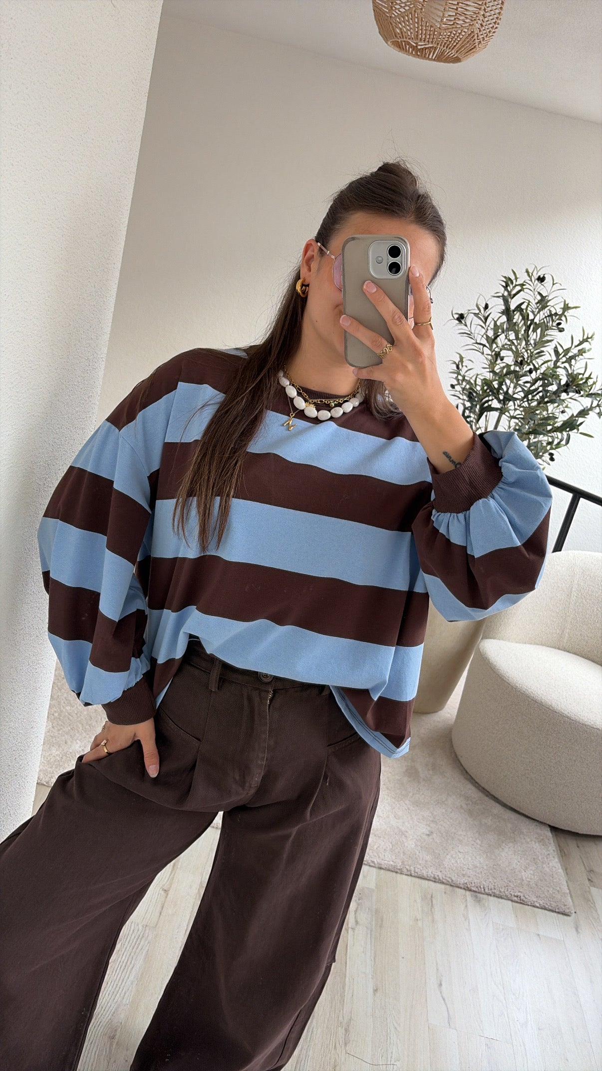 SWEAT BLAUW-BRUIN