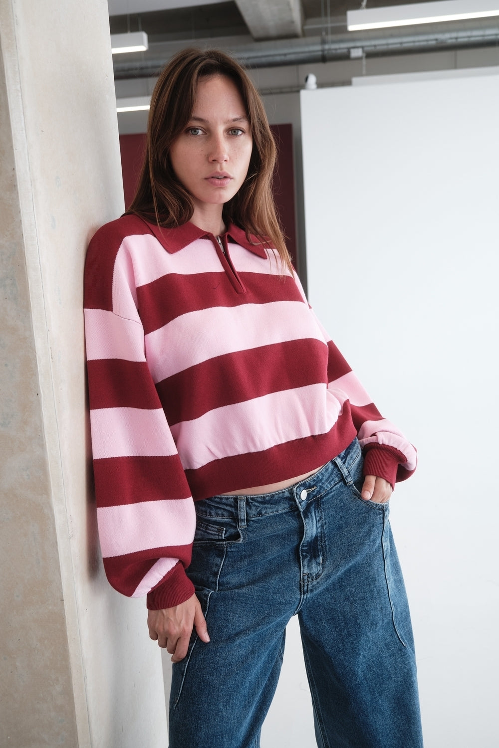 POLO KNIT ROZE-BURGUNDY