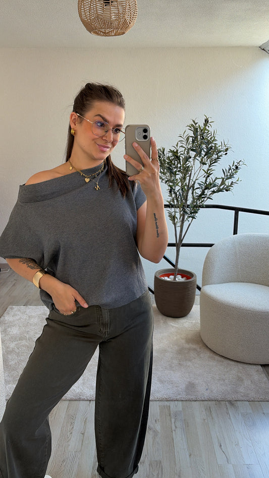 GRIJZE KNIT TOP