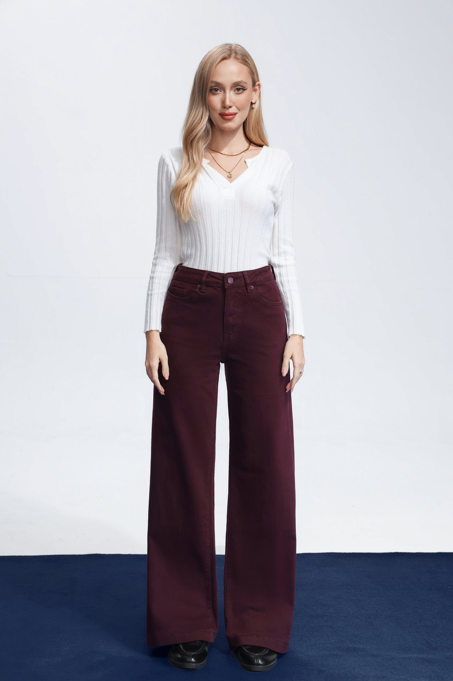 WIDE LEG JEANS BURGUNDY