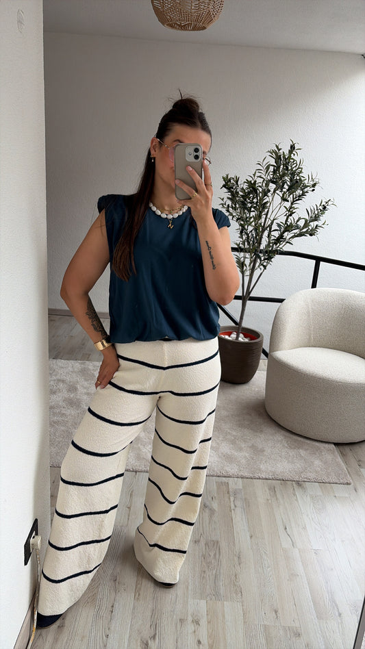 KNITTED BROEK ECRU-NAVY