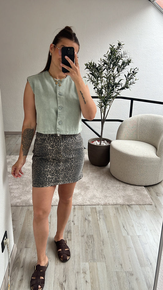 LEOPARD JEANSROK