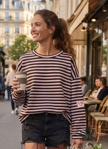 STRIPED SWEATER ROZE-BRUIN