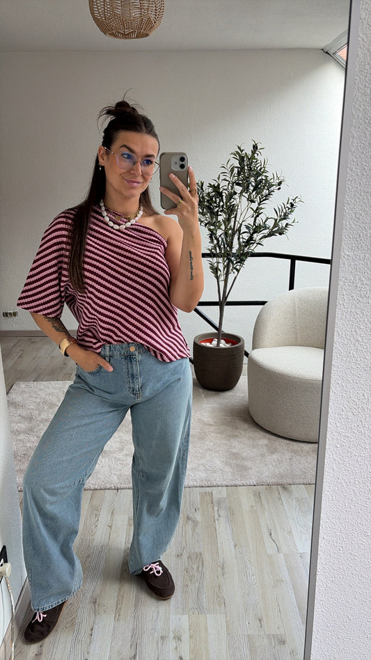 ONE SHOULDER SHIRT ROZE/BURGUNDY