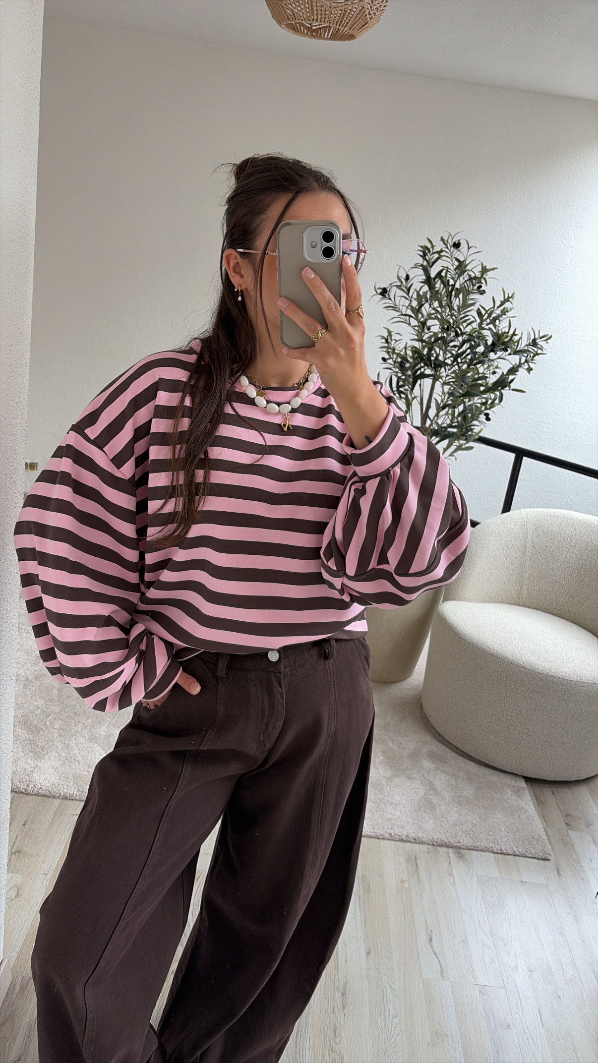 STRIPED SWEATER ROZE-BRUIN