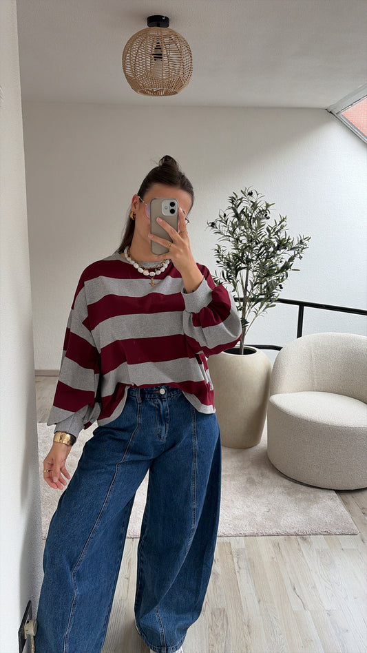 SWEAT GRIJS-BURGUNDY