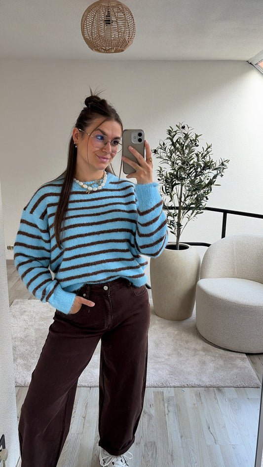 KNIT BLAUW-BRUIN