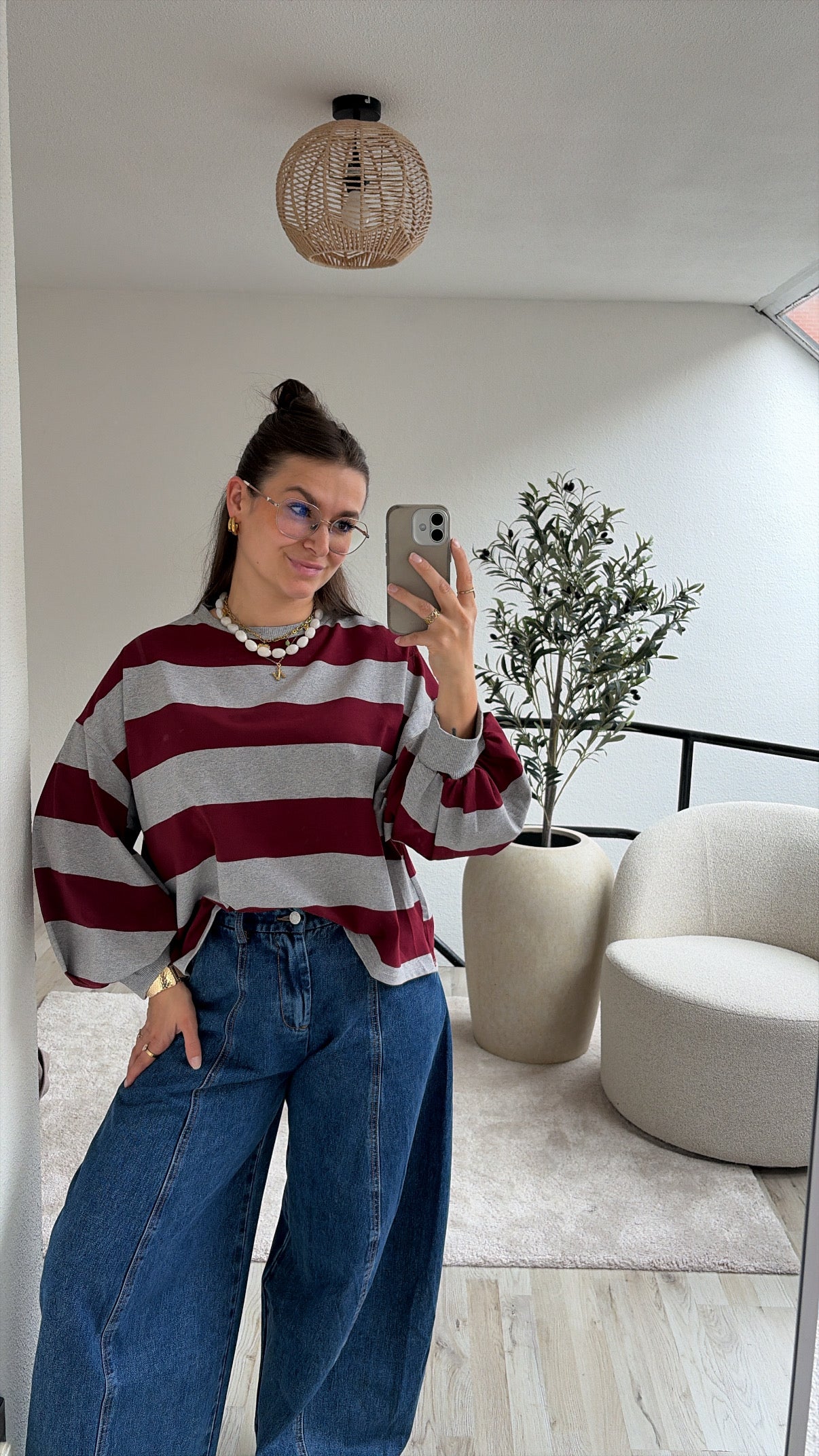 SWEAT GRIJS-BURGUNDY