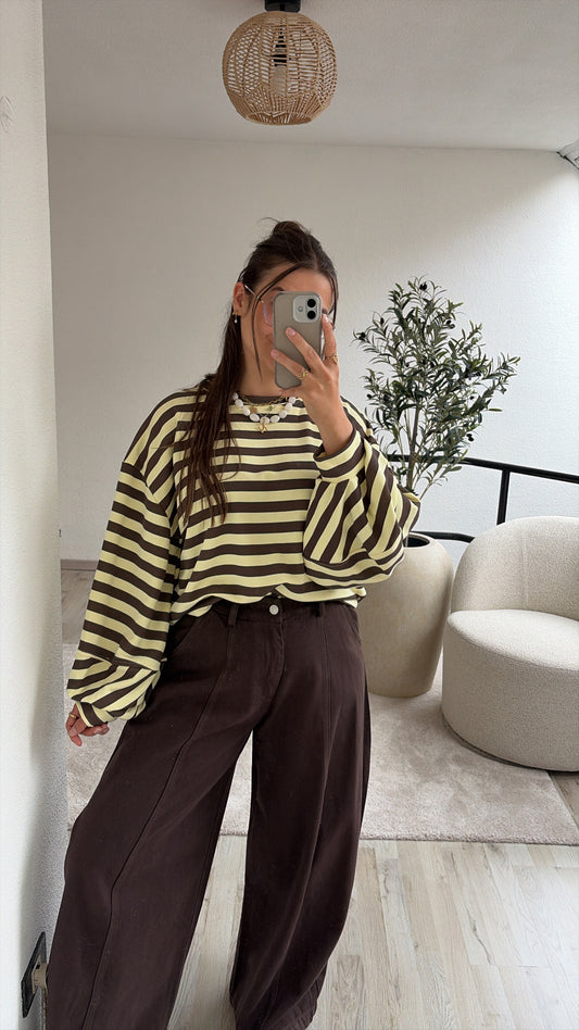 STRIPED SWEATER GEEL-BRUIN