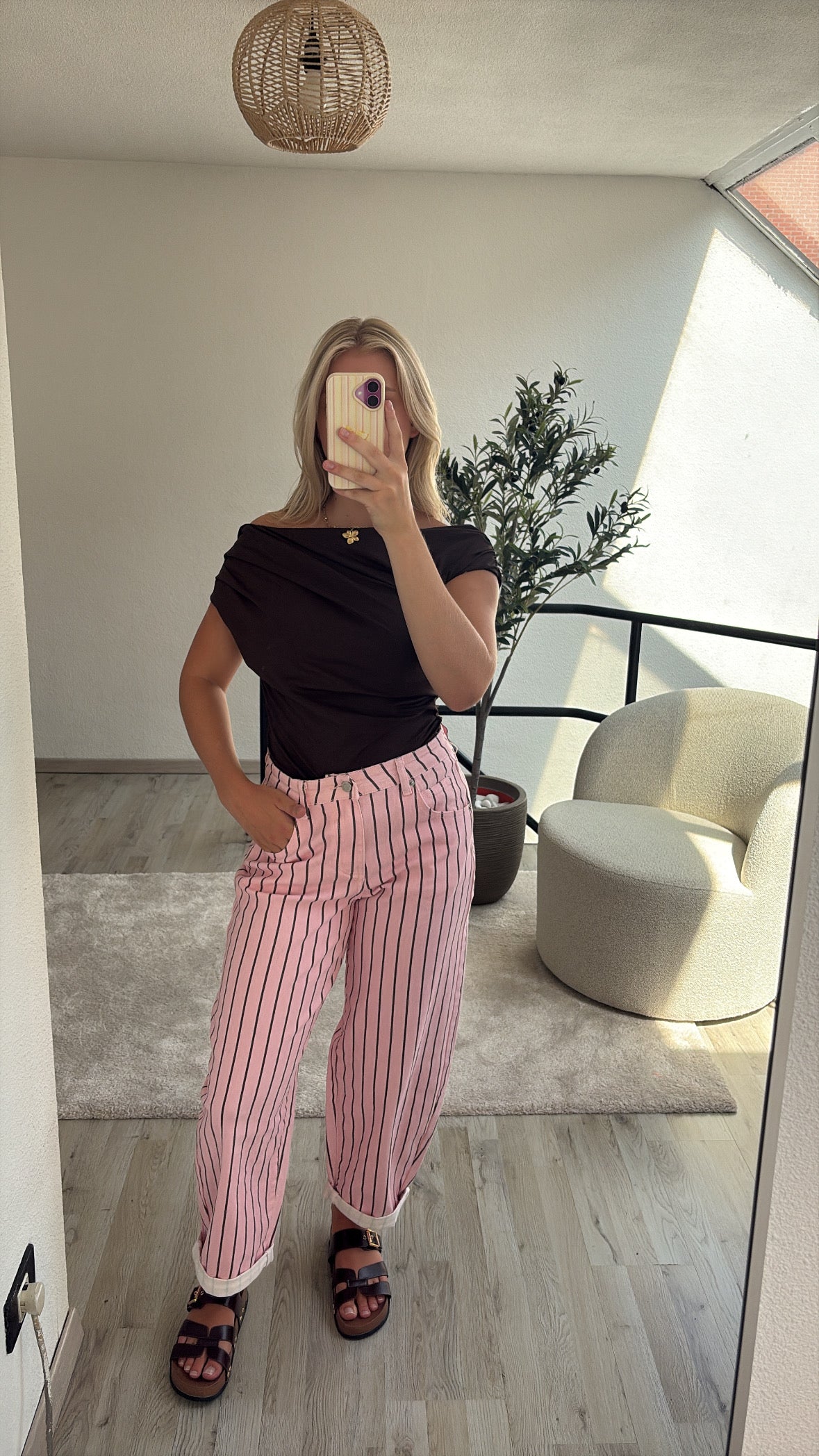 BALLOON JEANS STRIPE PINK