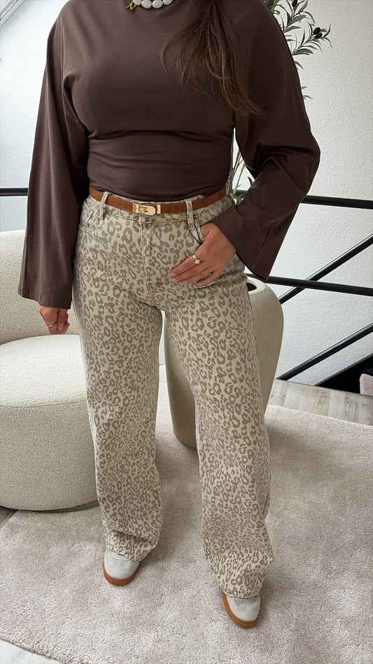 BEIGE JEANS LEOPARD