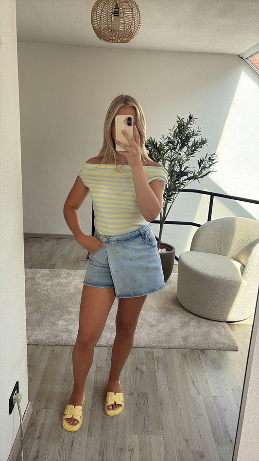 STRIPED TOP BLAUW-GEEL