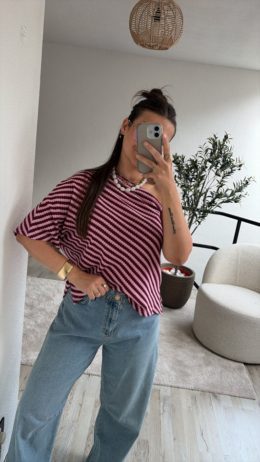 ONE SHOULDER SHIRT ROZE/BURGUNDY