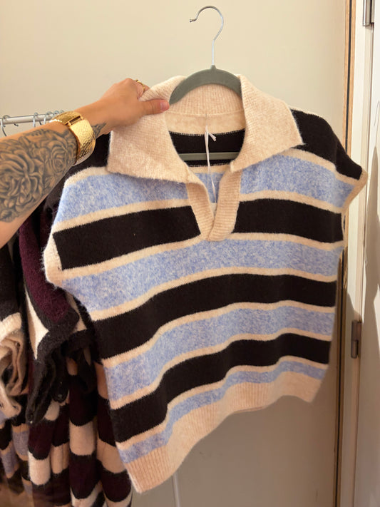 POLO KNIT BLAUW-BEIGE