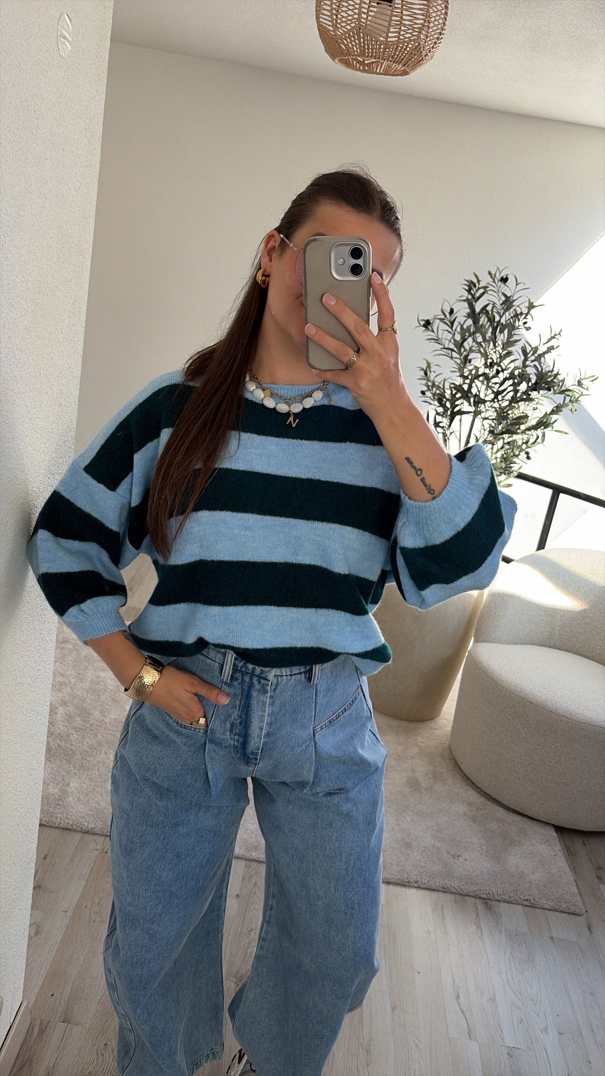 GESTREEPTE TRUI BLAUW