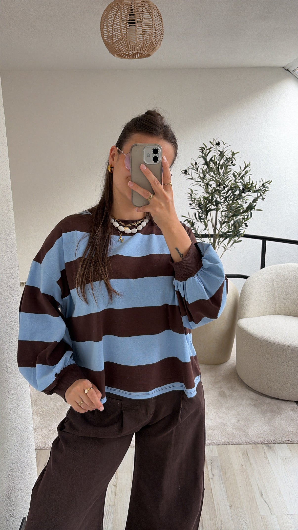 SWEAT BLAUW-BRUIN