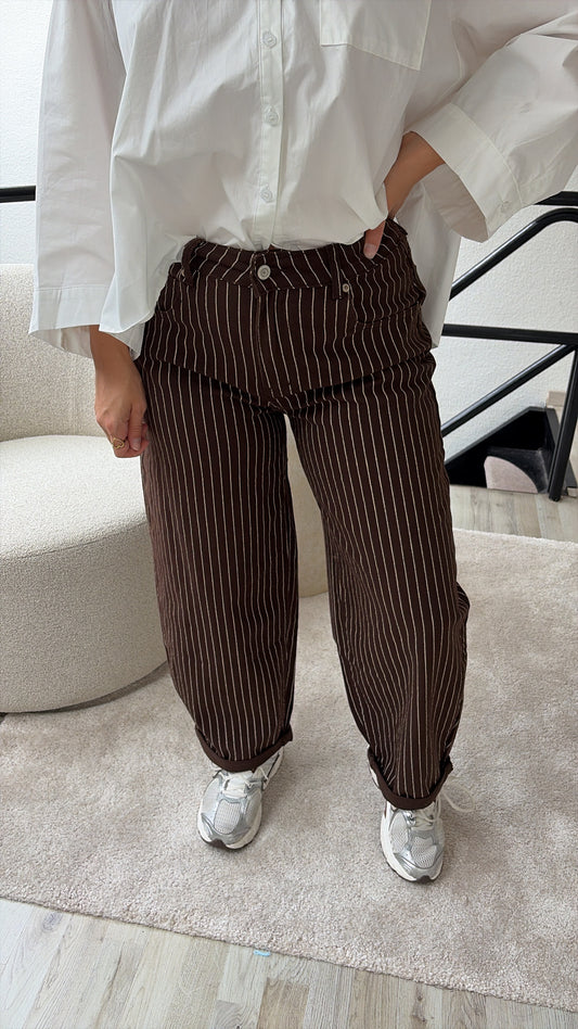 BALLOON JEANS STRIPE CHOCO