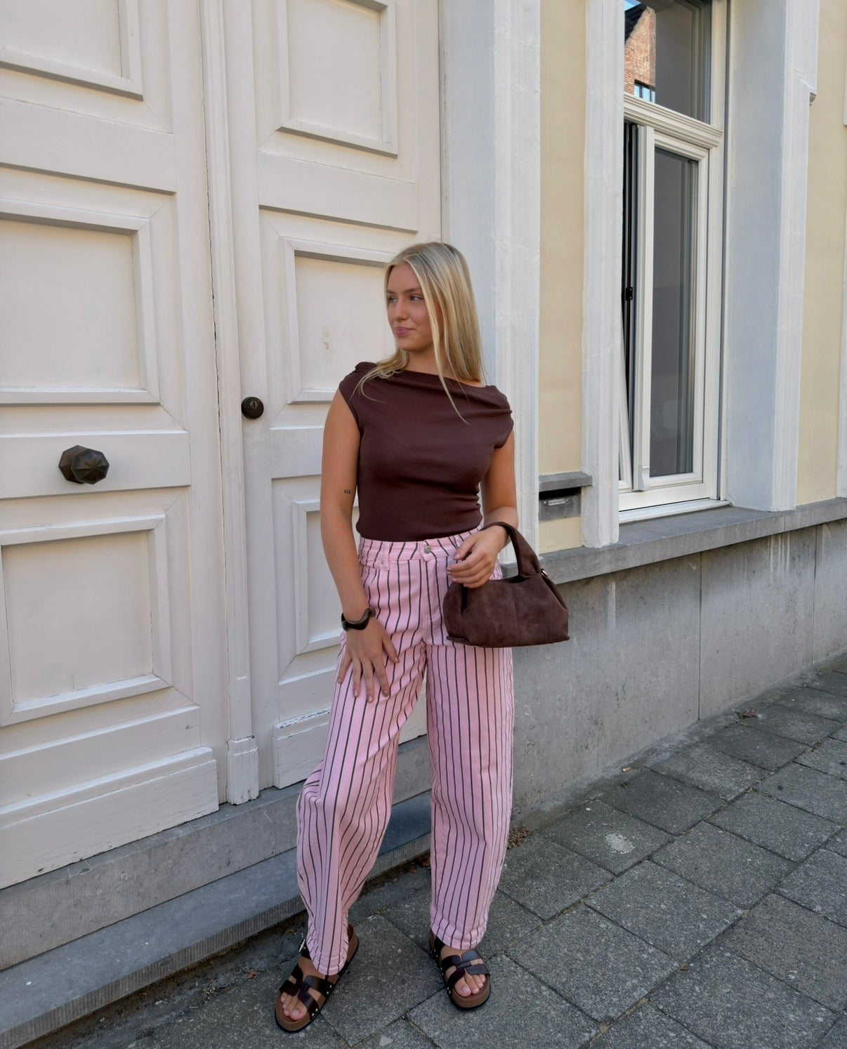 BALLOON JEANS STRIPE PINK