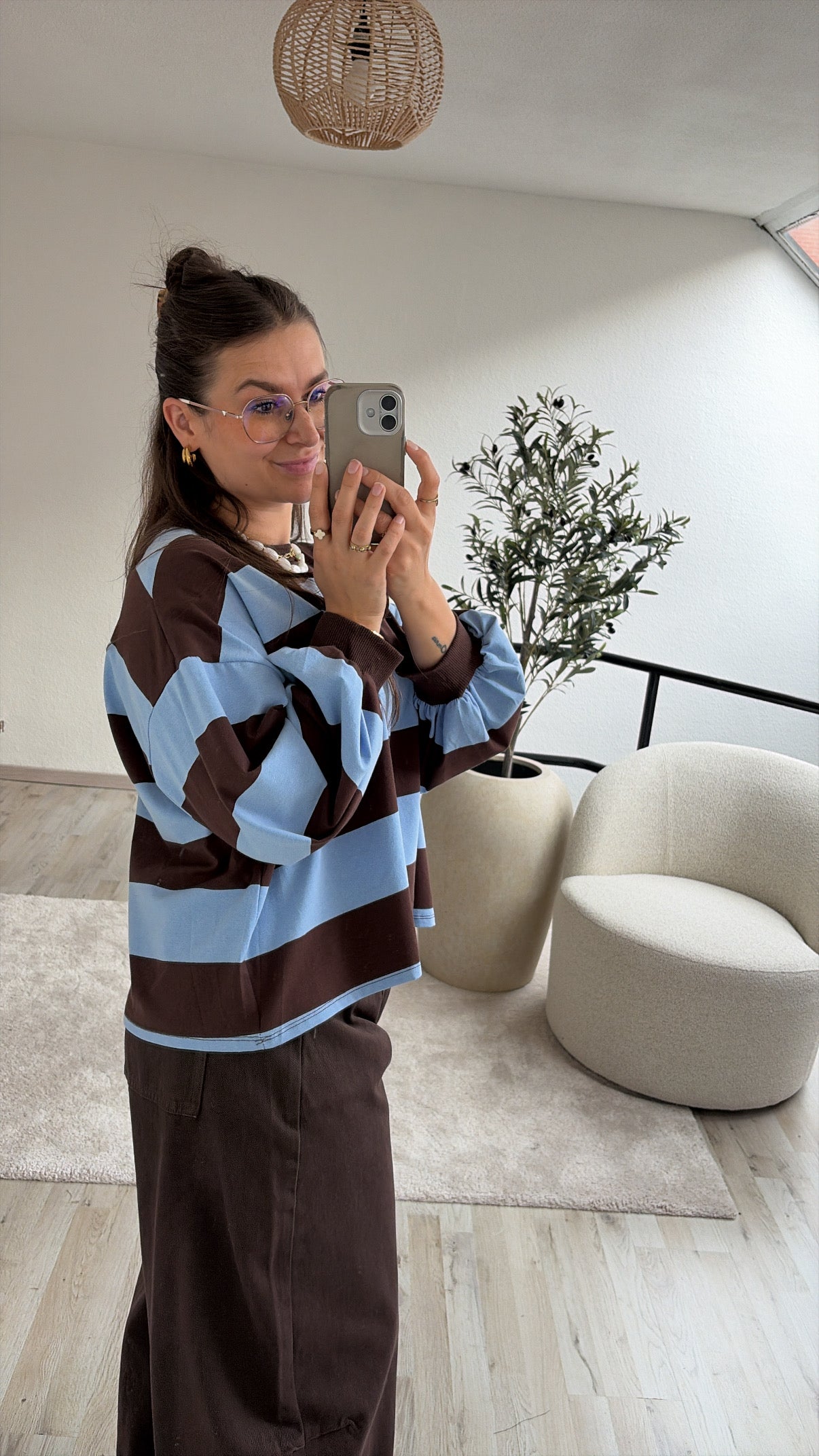 SWEAT BLAUW-BRUIN