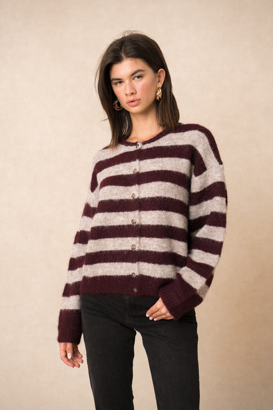 CARDIGAN BURGUNDY-BEIGE