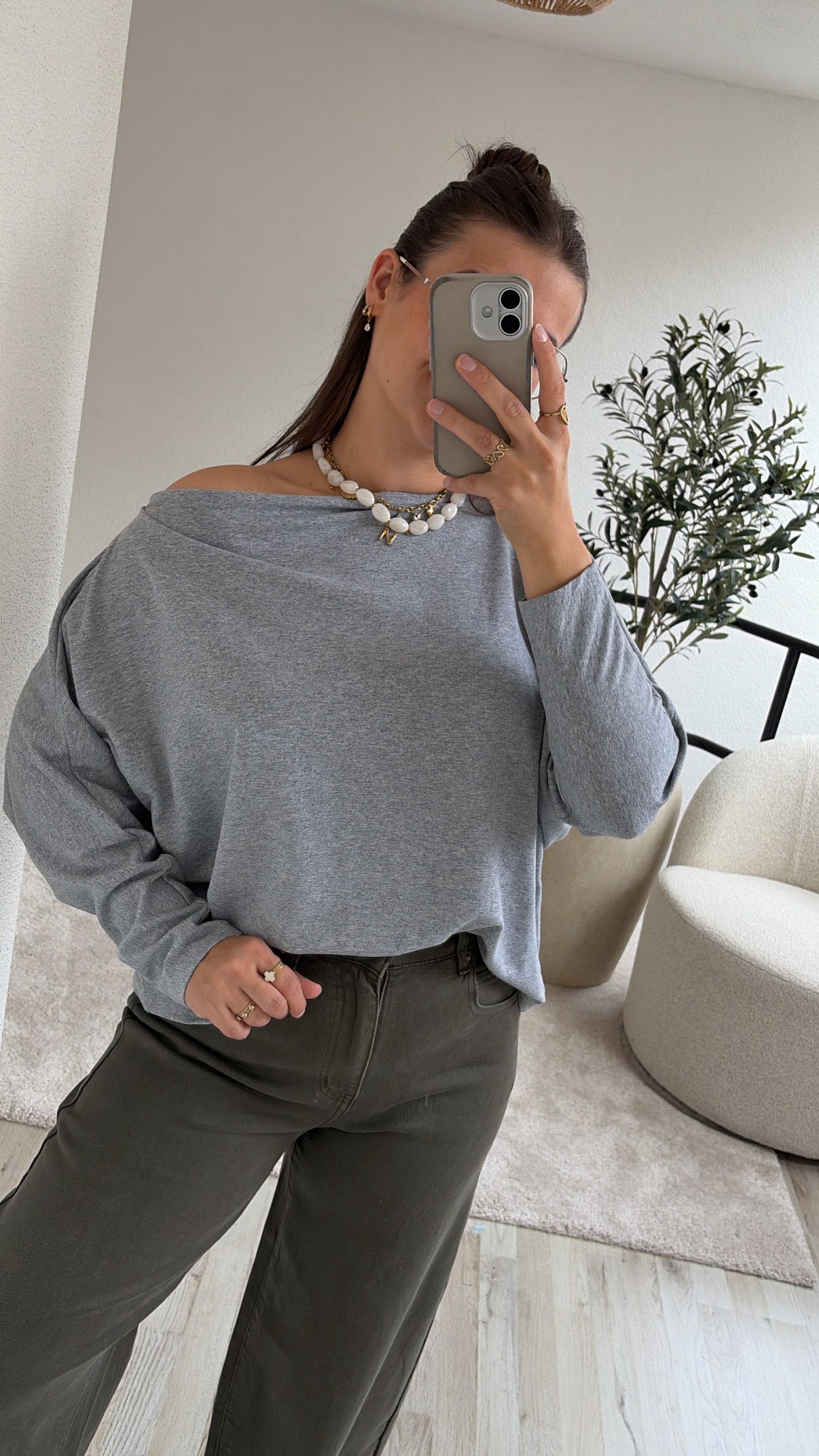 ONE SHOULDER TOP GRIJS