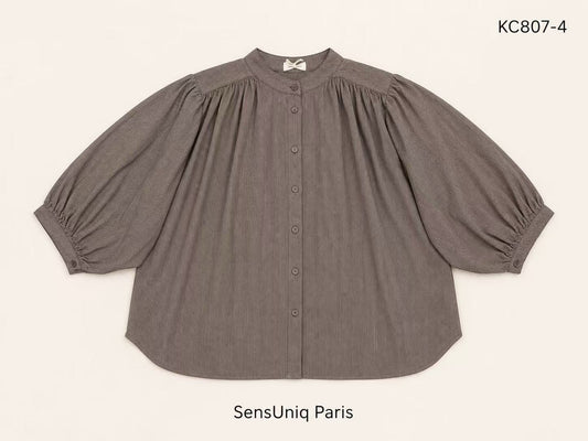 GESTREEPTE BLOUSE CHOCO