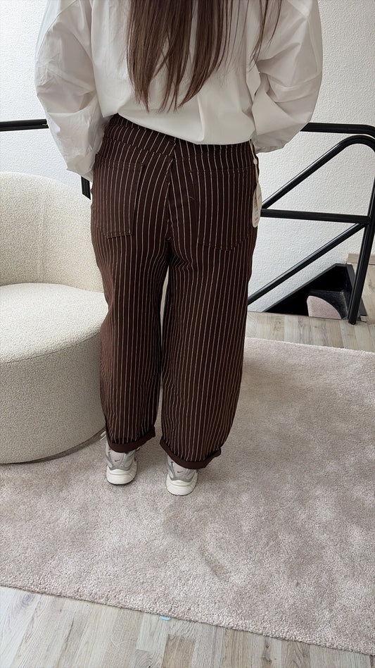 BALLOON JEANS STRIPE CHOCO
