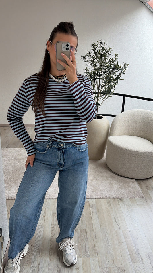 LONGSLEEVE BLAUW/BORDEAUX