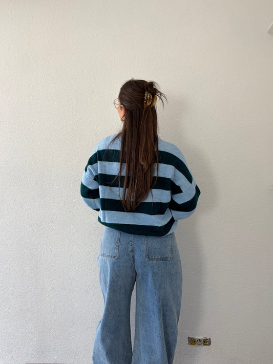 GESTREEPTE TRUI BLAUW