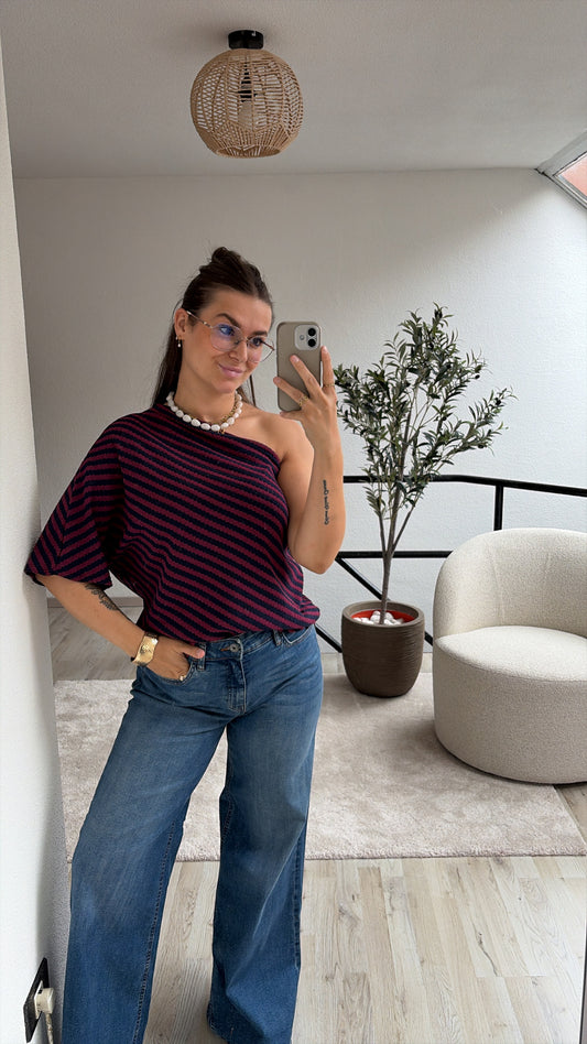 ONE SHOULDER SHIRT NAVY/BURGUNDY