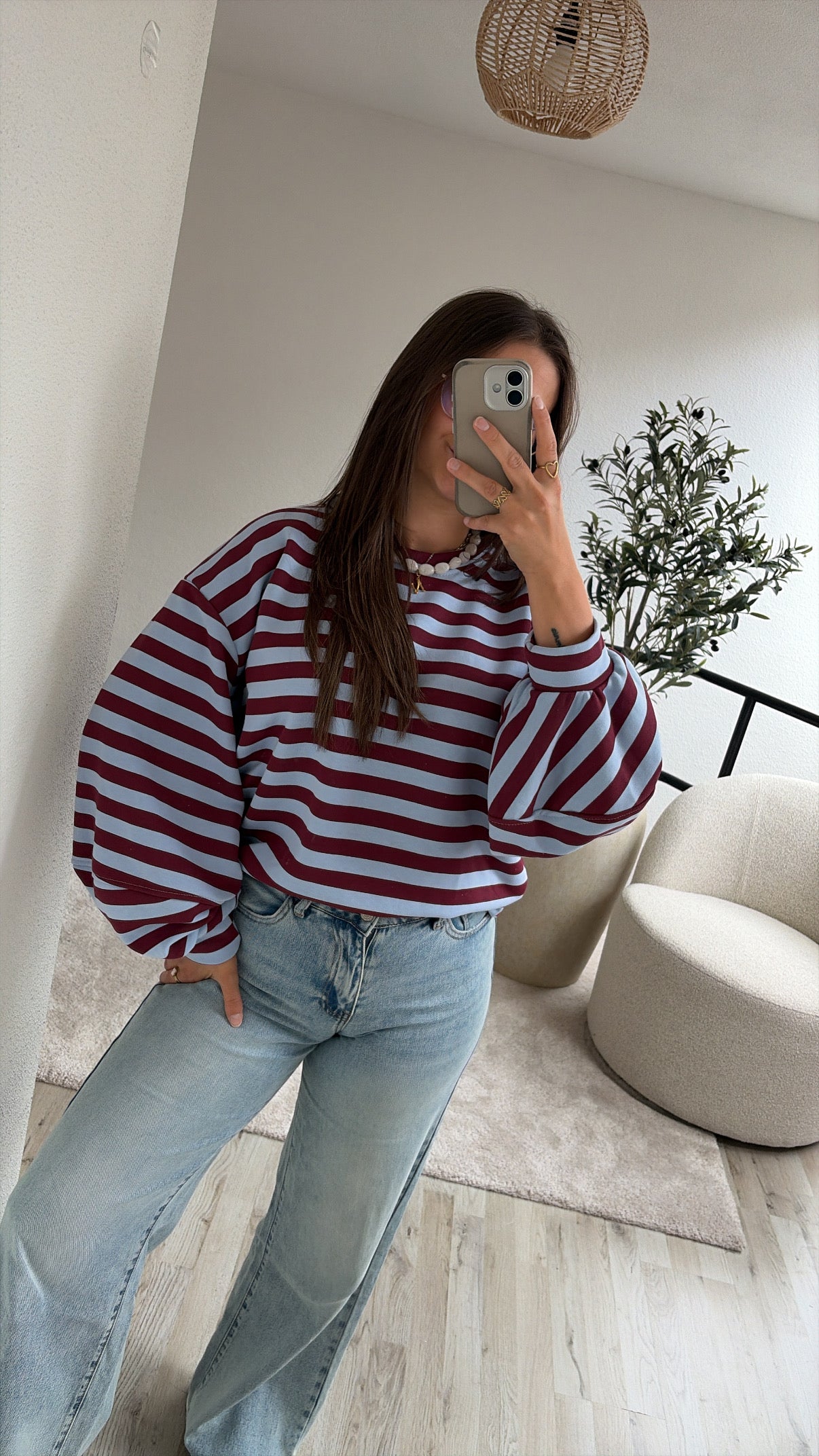 STRIPED SWEATER BURGUNDY-BLAUW