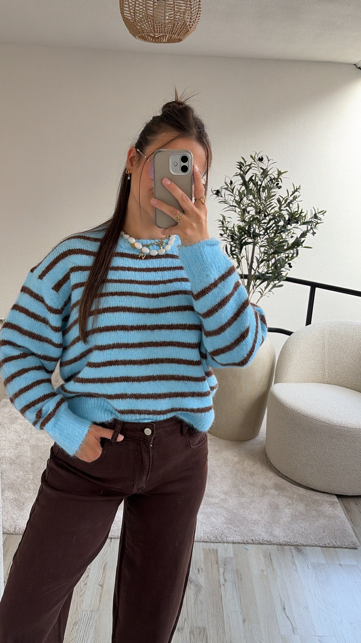 KNIT BLAUW-BRUIN