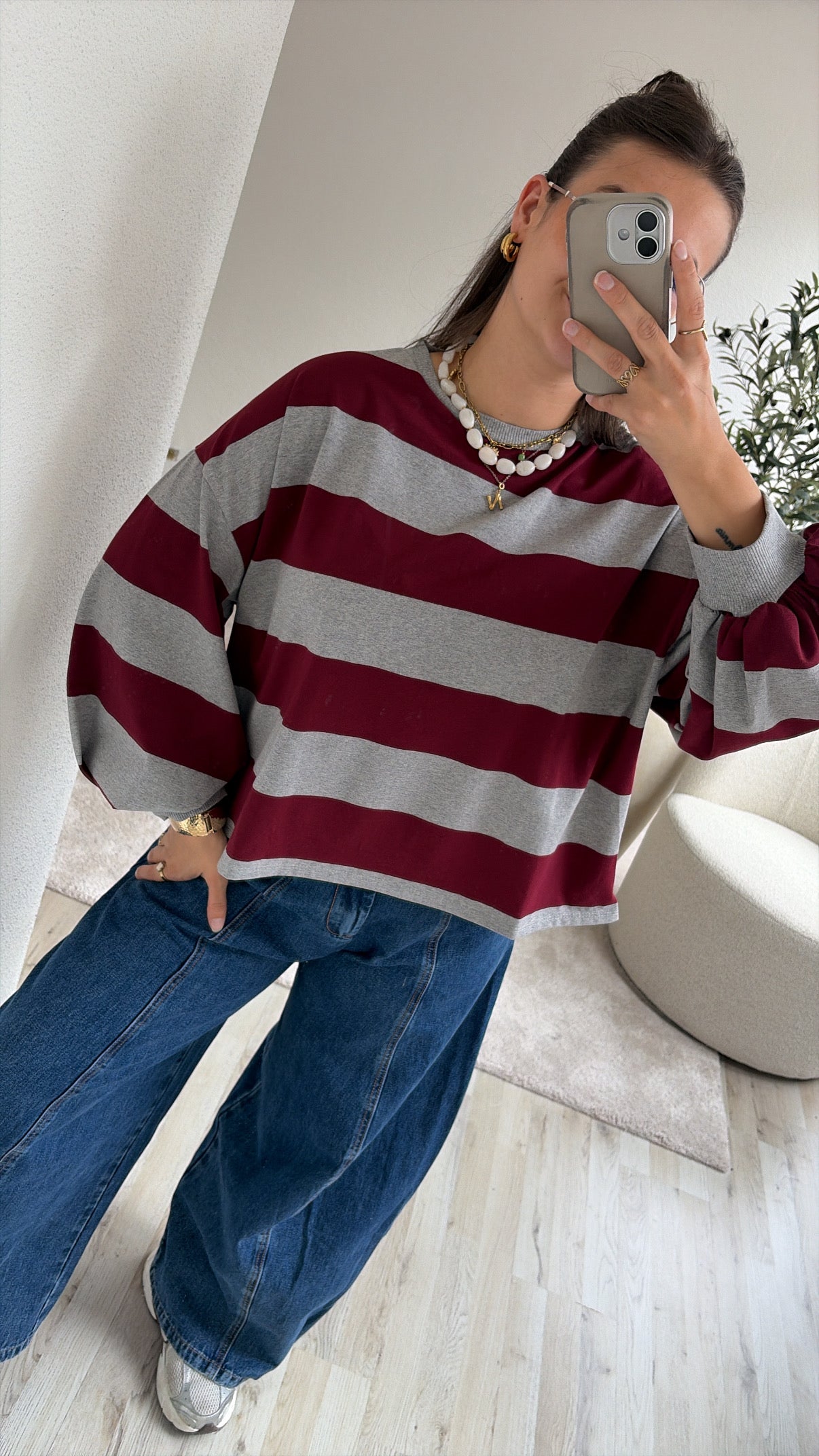 SWEAT GRIJS-BURGUNDY