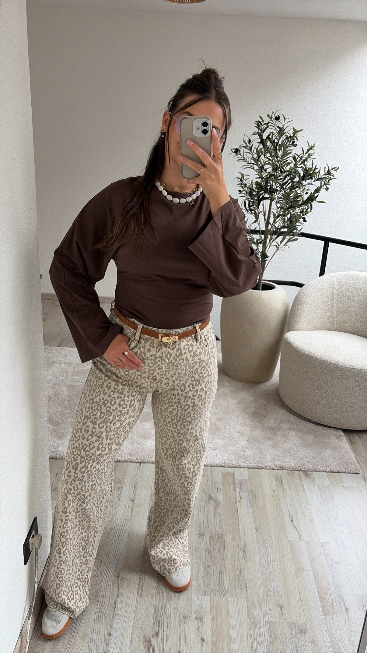 BEIGE JEANS LEOPARD