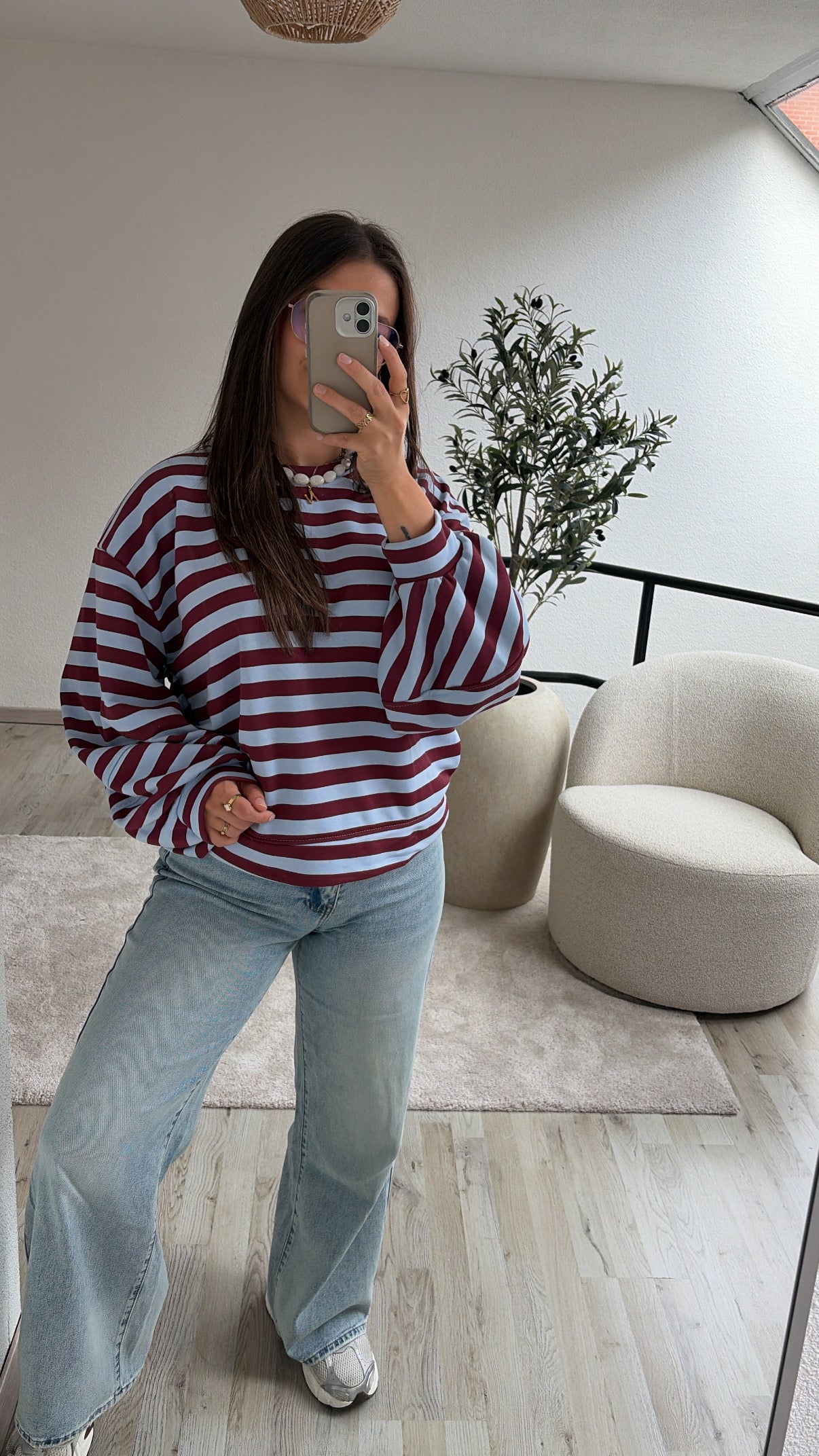 STRIPED SWEATER BURGUNDY-BLAUW