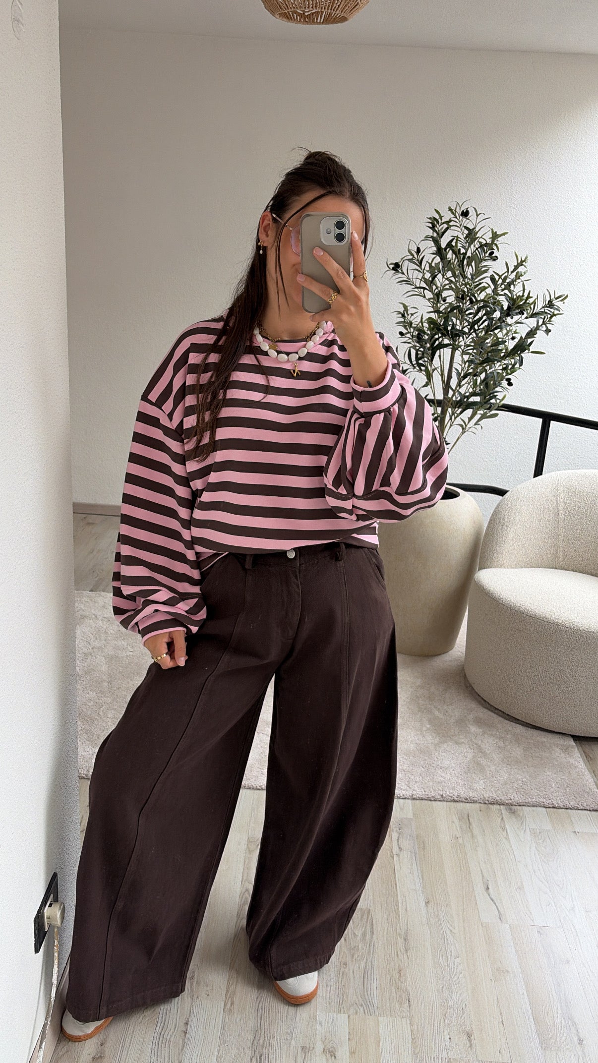 STRIPED SWEATER ROZE-BRUIN